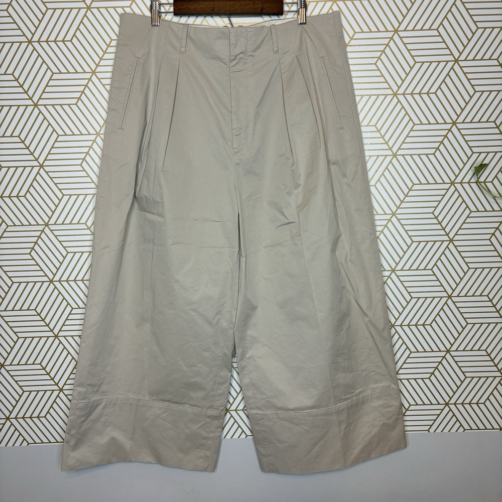 American Eagle Wide Leg Pleated Cropped Trouser Pants Womens 14 High Rise Khaki